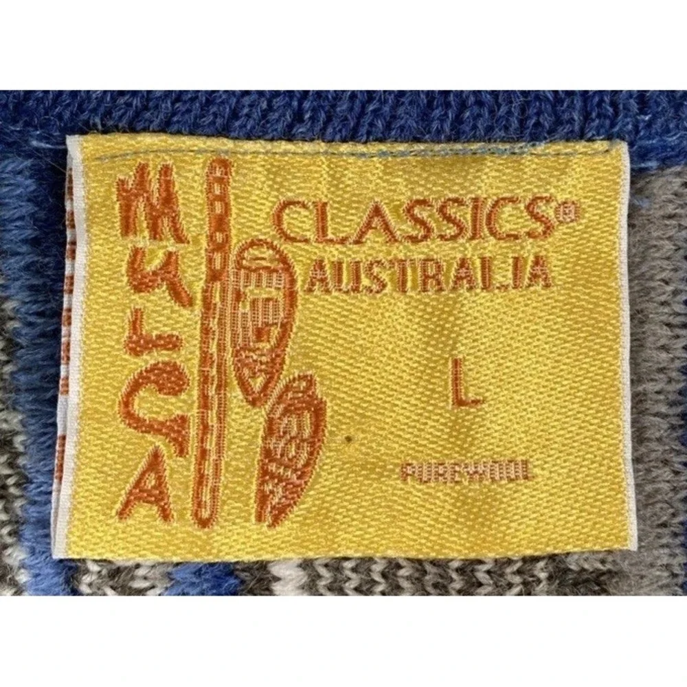 Mulga Classics Australia Wool 3D Knit Cardigan Sweater Men's Large Blue